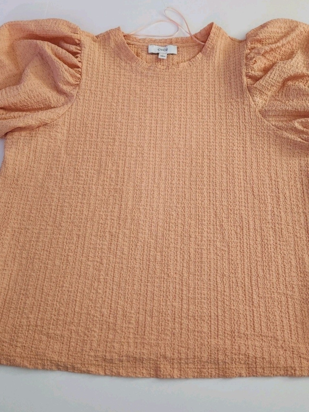 CeCe Size XL Blouse Peach Textured Puff-Sleeve Blouse